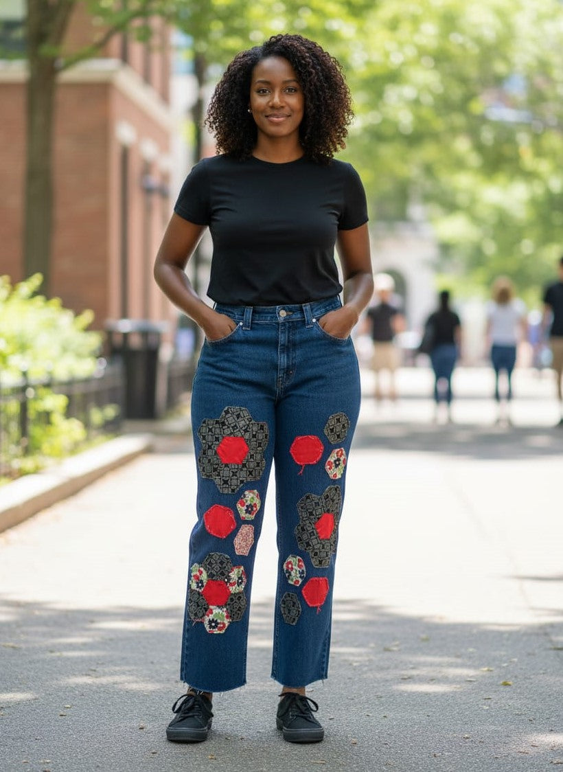 Upcycled Grandmas Garden Patched Denim