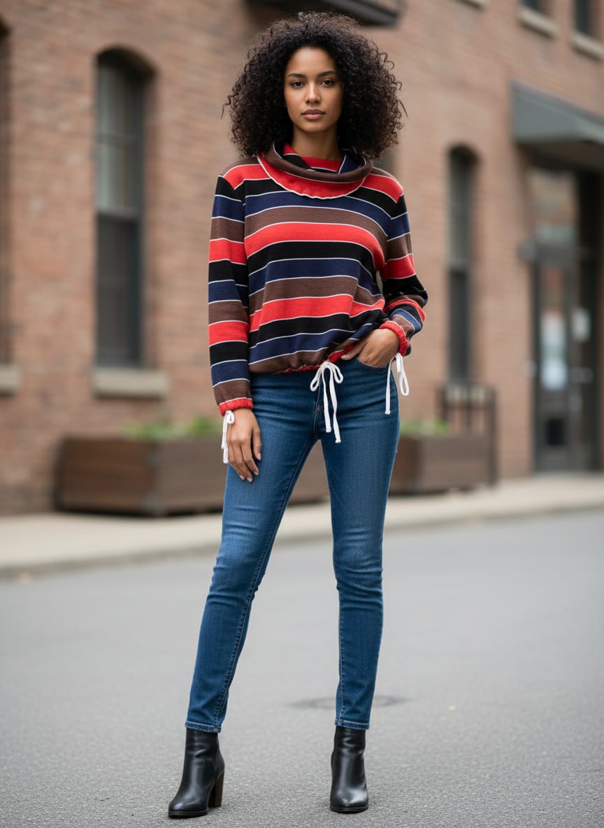 Vtg 70s Zio Striped Cowl-Neck Pullover