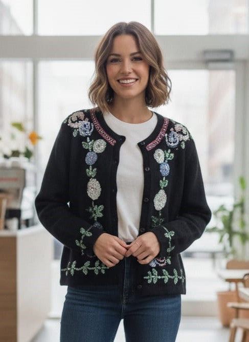 Vtg Forenza Embellished Sequin Cardigan
