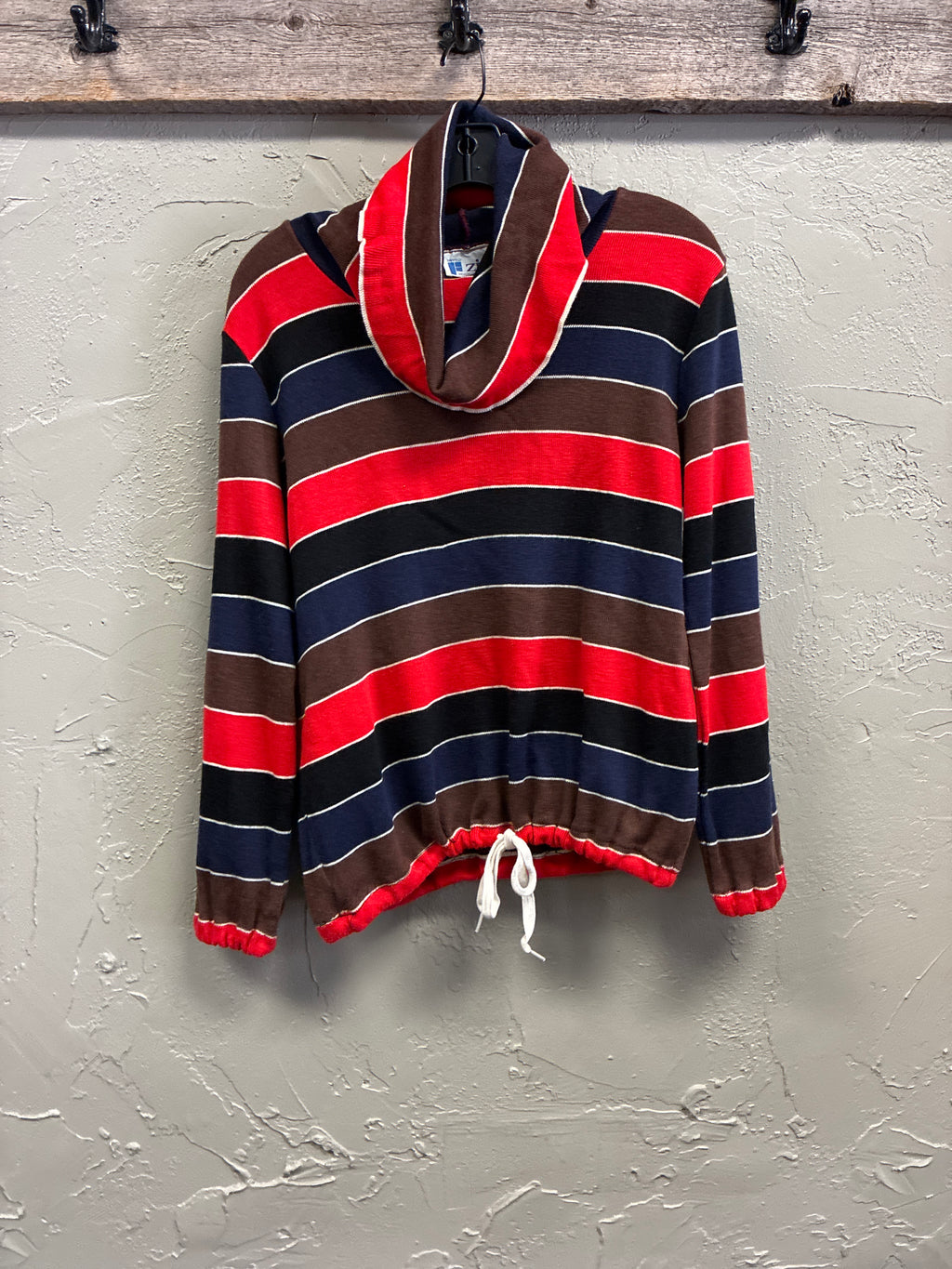 Vtg 70s Zio Striped Cowl-Neck Pullover