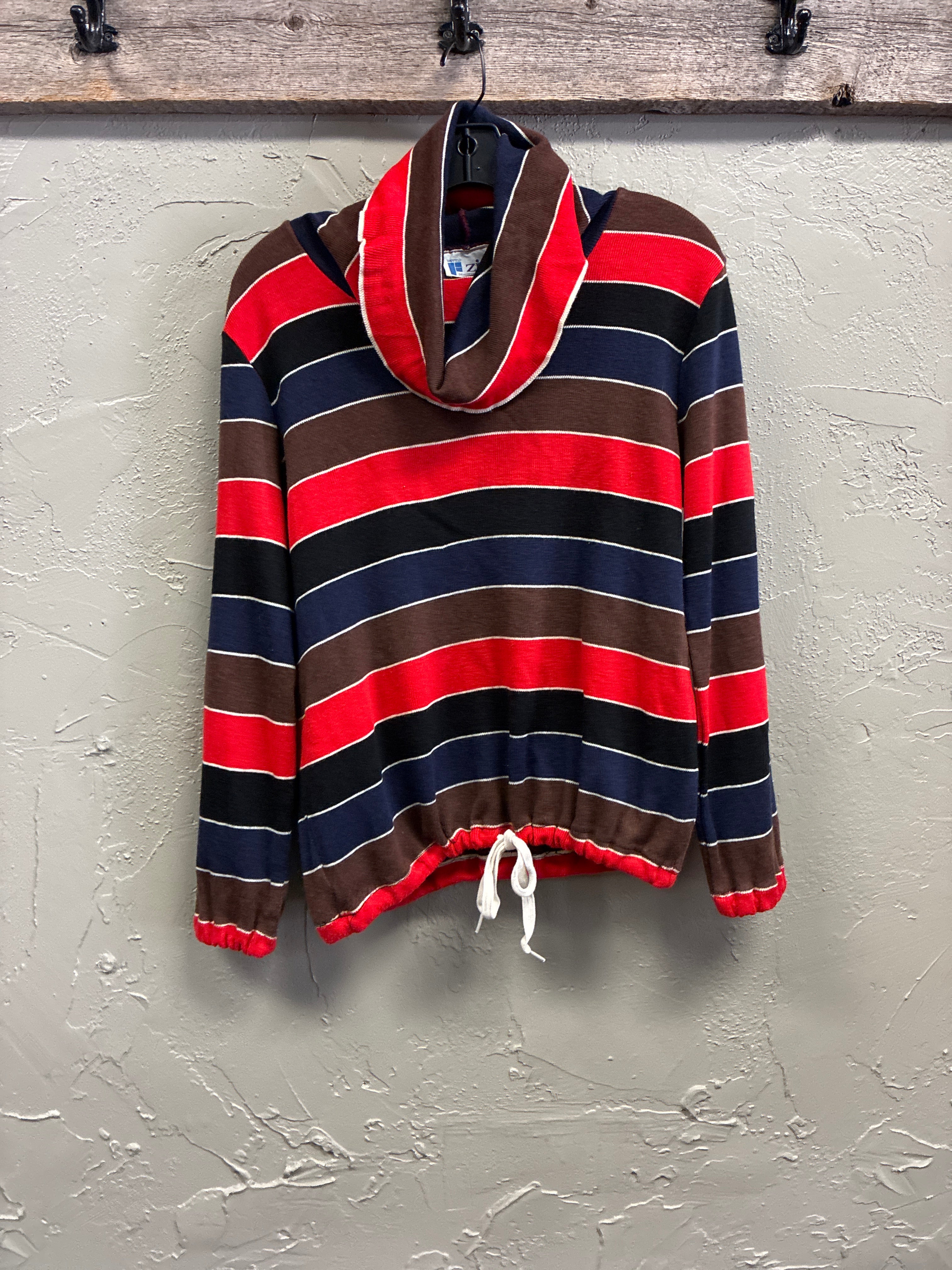 Vtg 70s Zio Striped Cowl-Neck Pullover