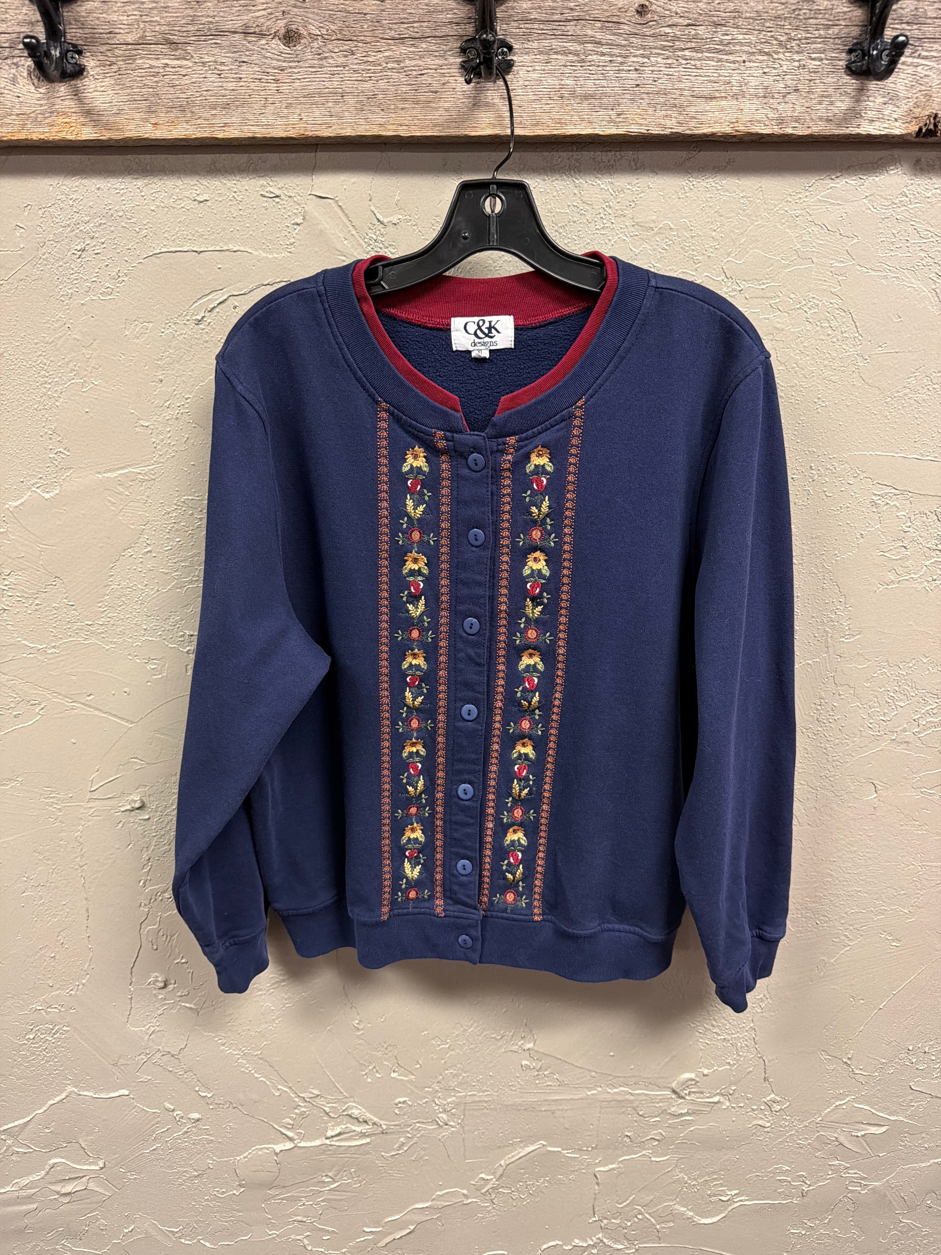 Vtg 90s C&K Embroidered Button-Front Sweatshirt