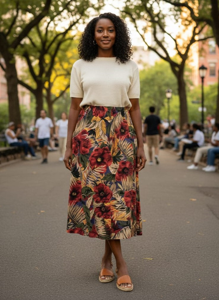 Vtg Block Island Tropical Floral Skirt