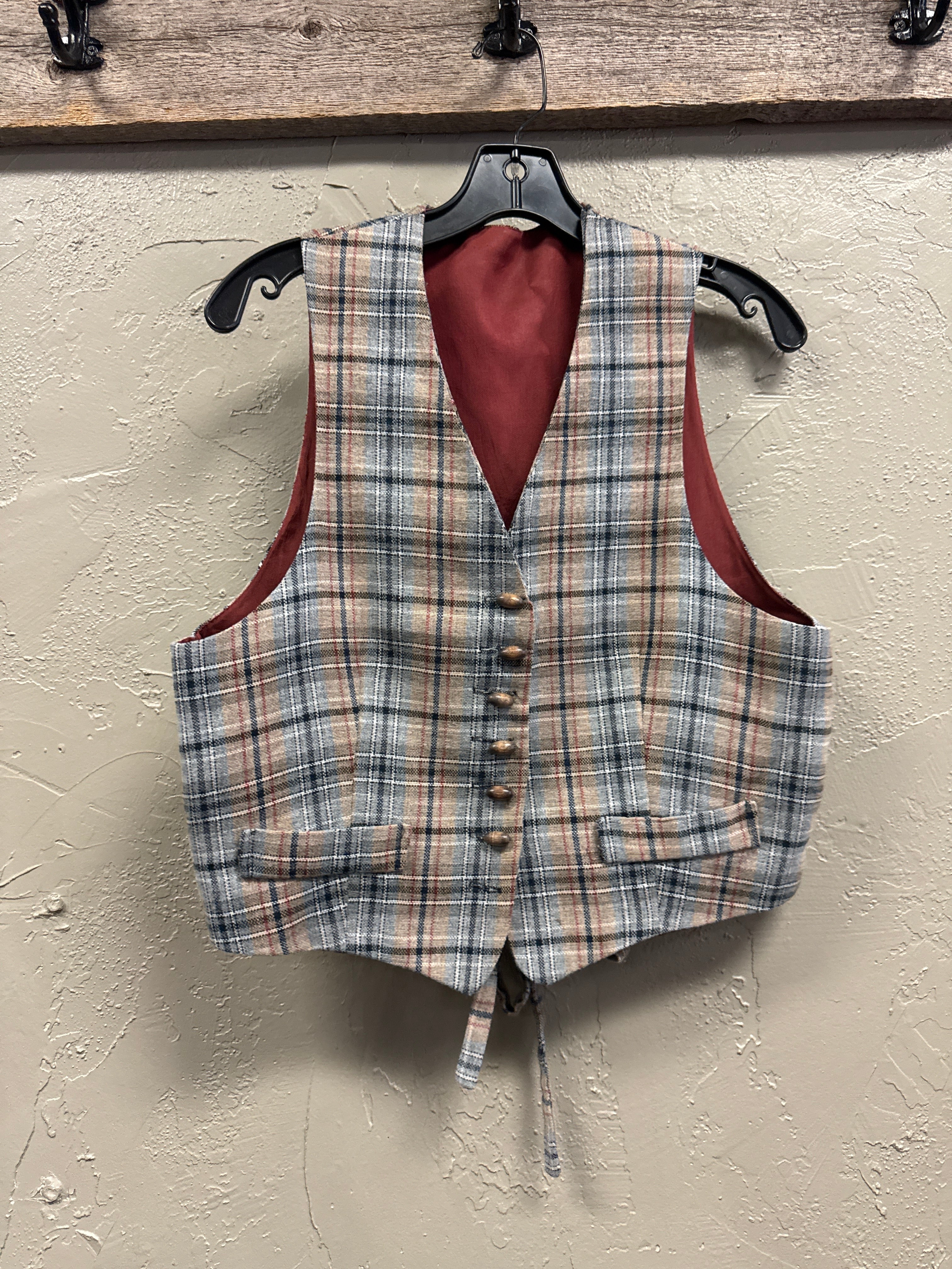 Vtg Wool Plaid Vest