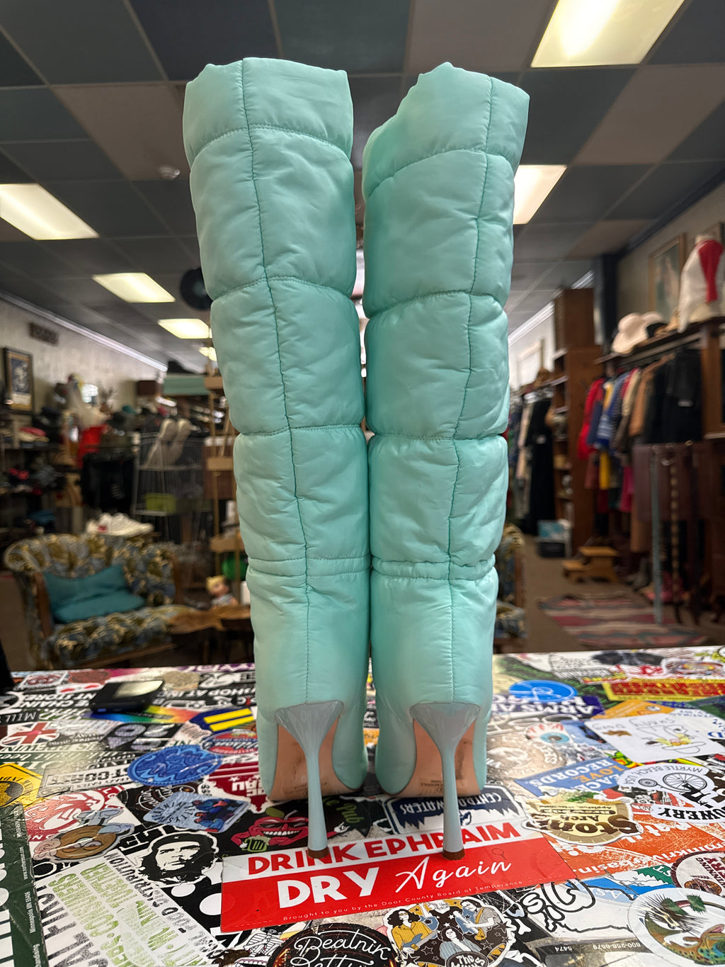 Puffer Stiletto Knee-High Boots
