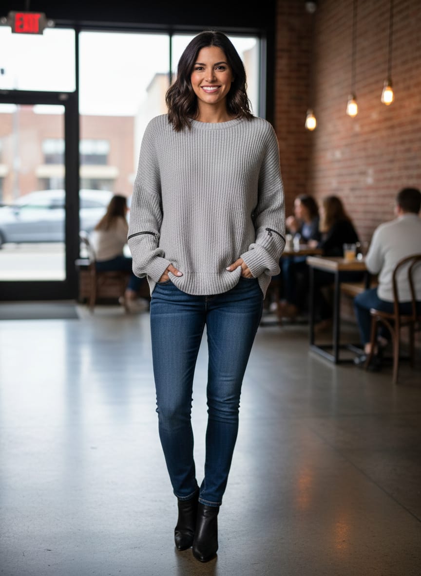 Fantastic Fawn Zip Accent Sweater
