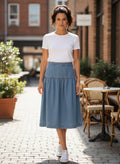 Drapey Denim Midi-Skirt