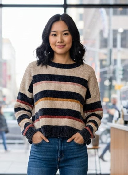 Hem & Thread Stripe Crop Sweater