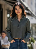 Zenana Two-Tone Ribbed Crop Sweater