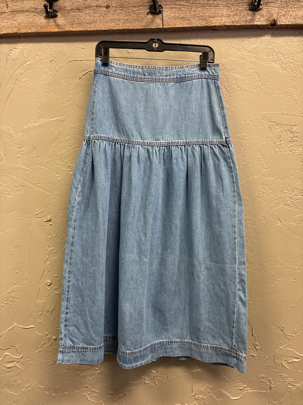 Drapey Denim Midi-Skirt