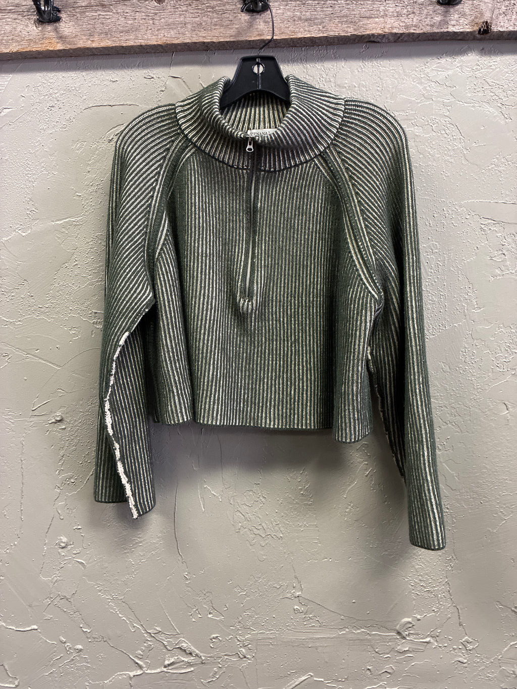 Zenana Two-Tone Ribbed Crop Sweater