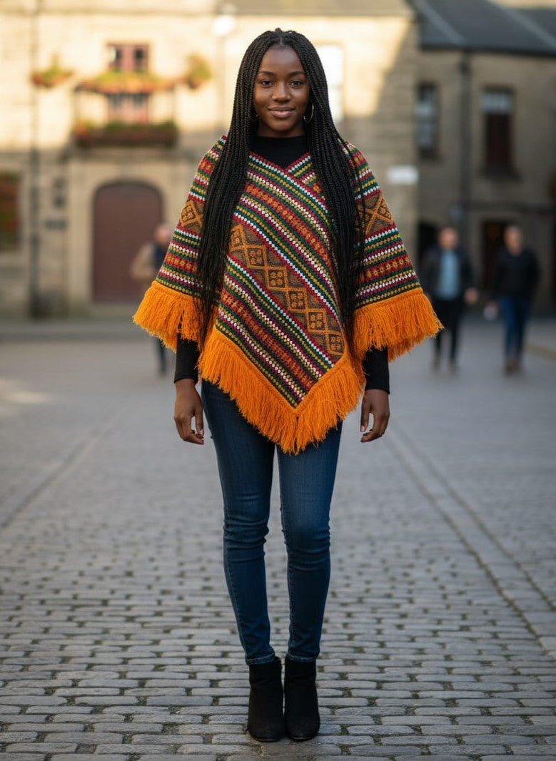 Vtg 70s Geometric Knit Poncho