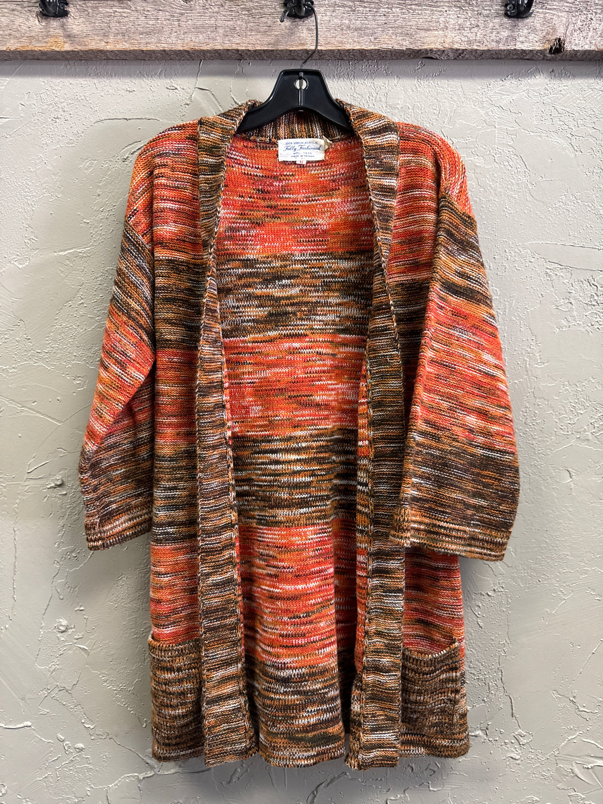 Vtg 70s Space-Dye Longline Cardigan