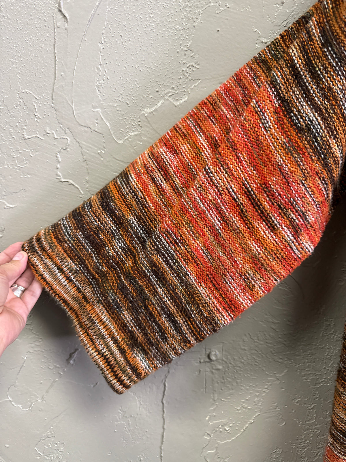 Vtg 70s Space-Dye Longline Cardigan