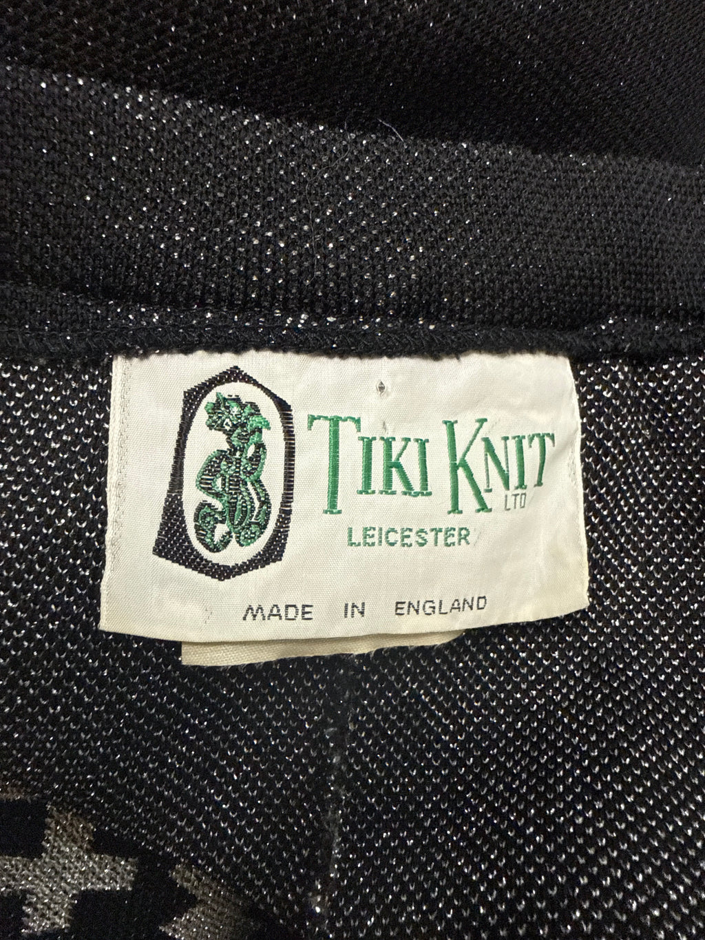 Vtg 70s Tiki Knit Black Silver Lurex Maxi