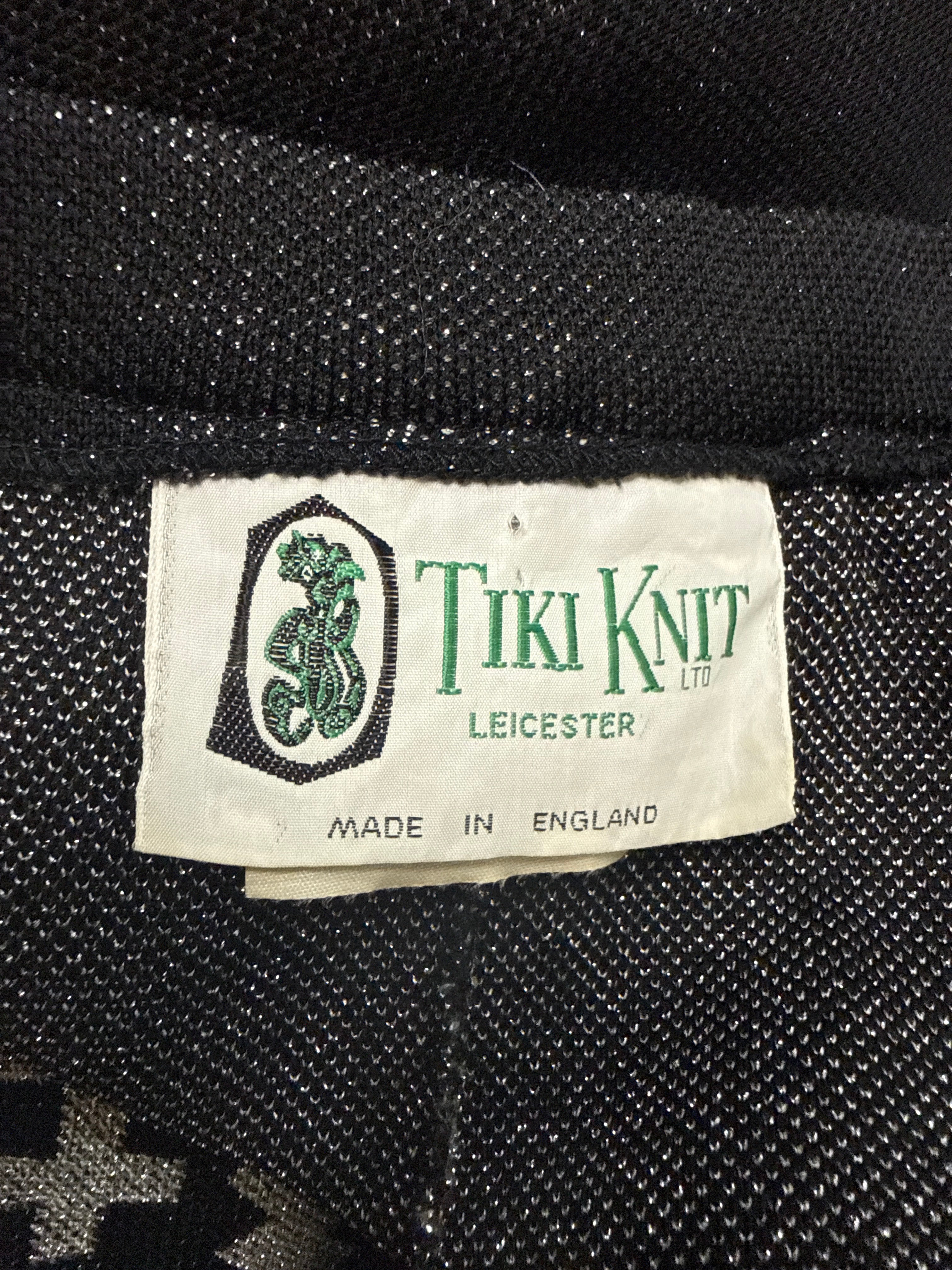 Vtg 70s Tiki Knit Black Silver Lurex Maxi