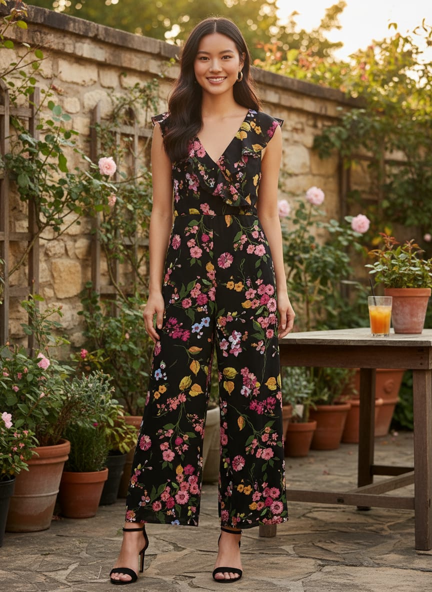Lulus Black Floral Jumpsuit (org$79)