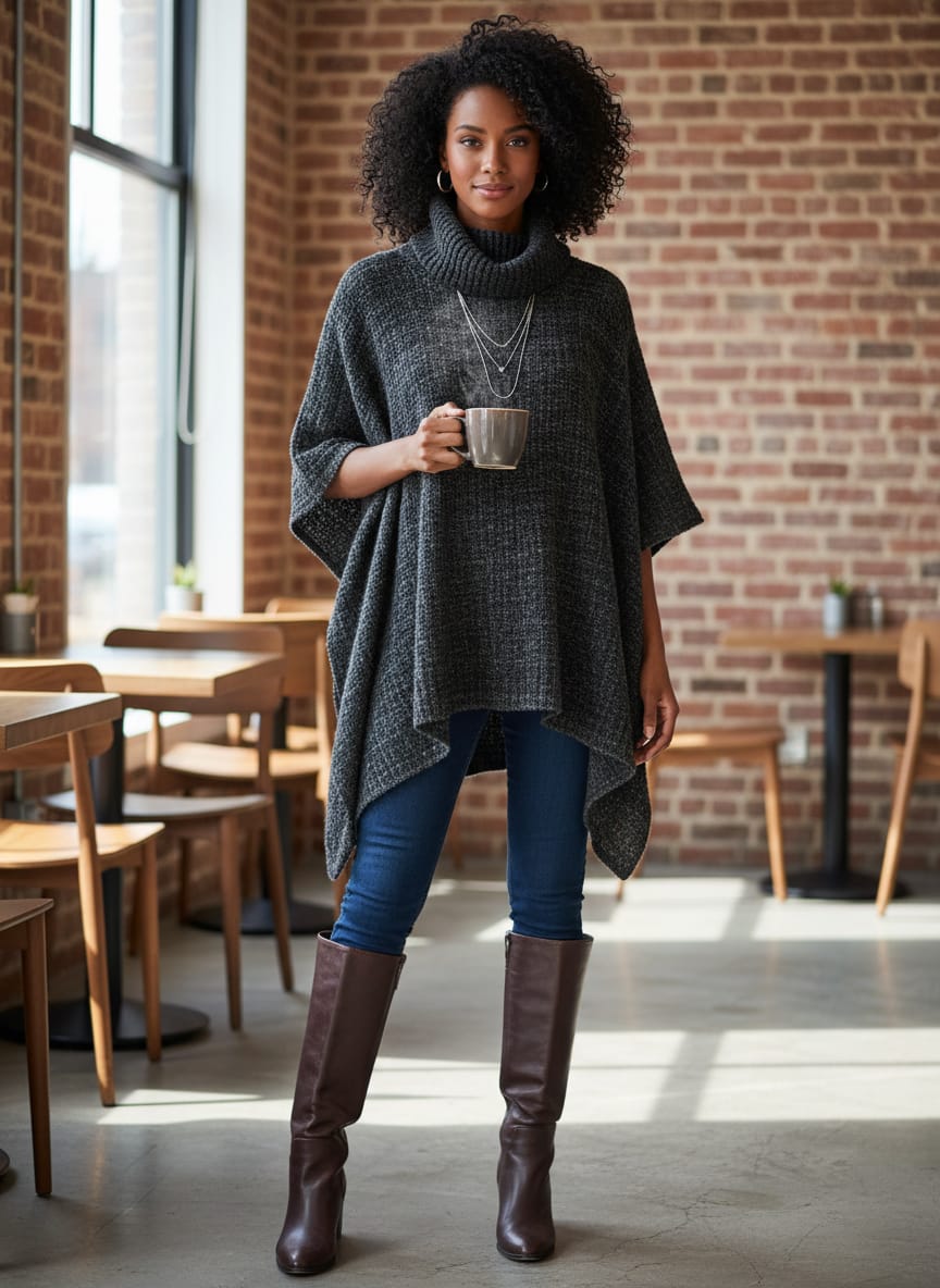Charlie Paige Textured Knit Poncho