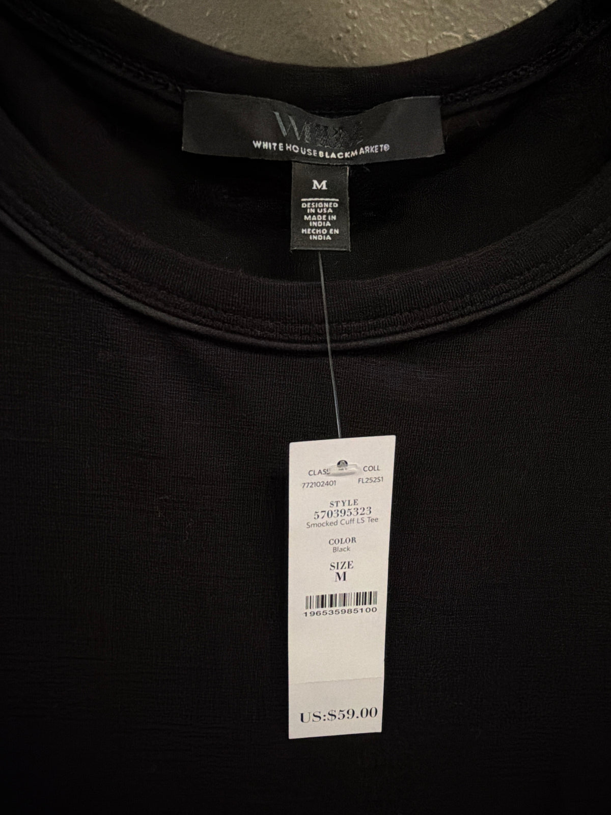 NWT WHBM Smocked Cuff Tee (org$59)