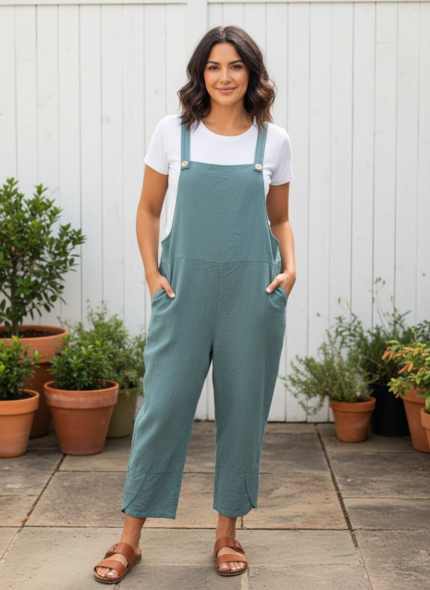 Wide-Leg Crop Overalls