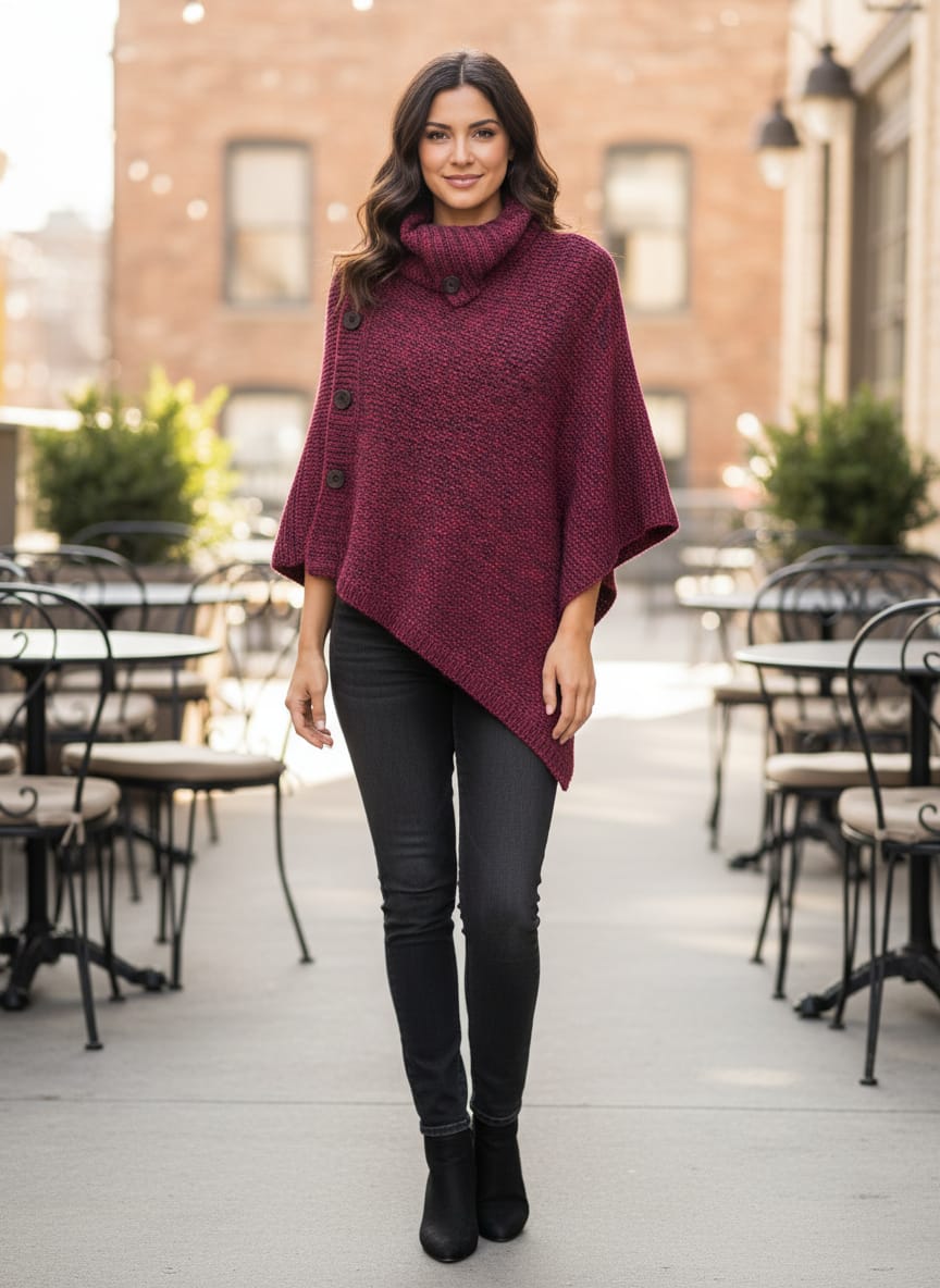 Hand-Knit Cowl Neck Poncho