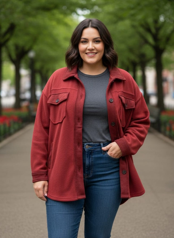 Zenana Fleece Button-Down Shacket