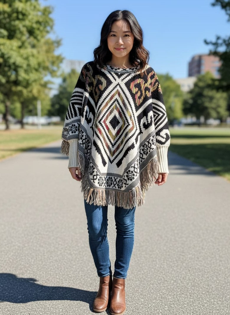 LUXMI SW Knit Fringed Poncho