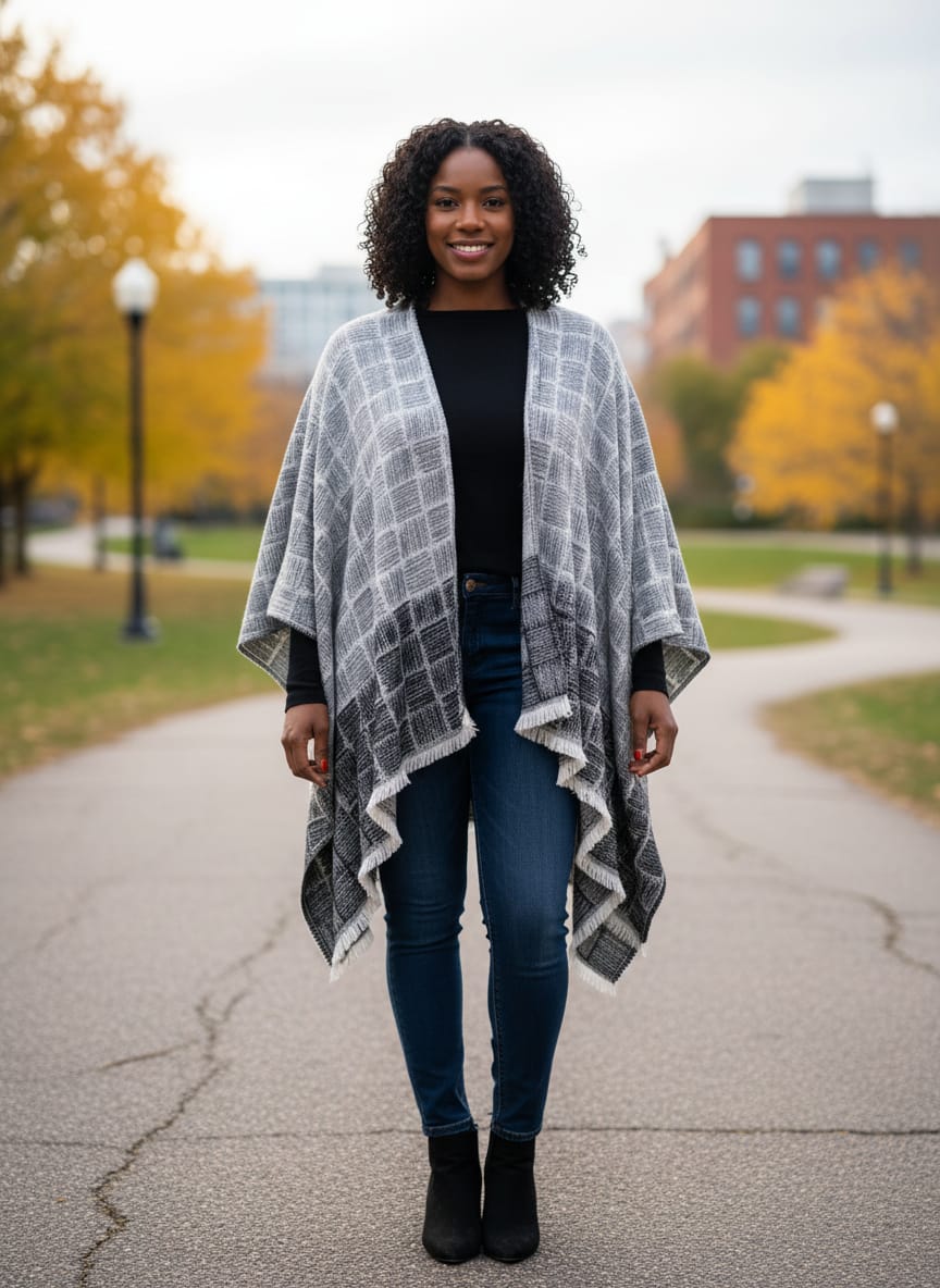 A&I Ombre Plaid Poncho (org$40)
