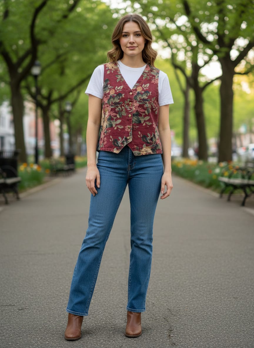 Vtg 90s DAK Tapestry & Denim Vest