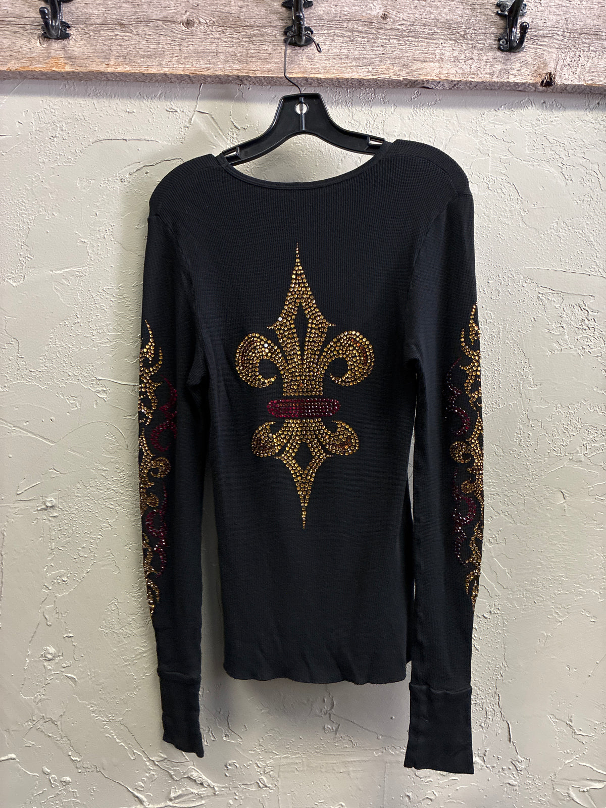 Vtg Y2K Bejeweled Rhinestone Thermal Top