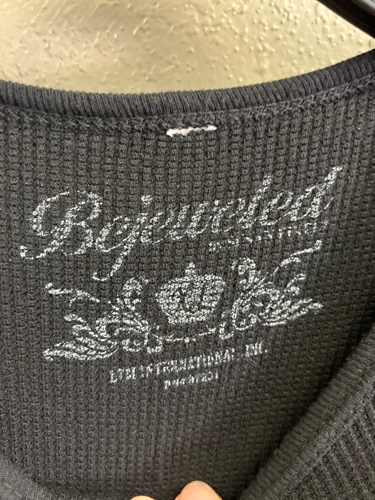 Vtg Y2K Bejeweled Rhinestone Thermal Top