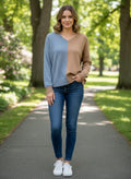 Tribal V-Neck Split-Color Sweater (org$95)