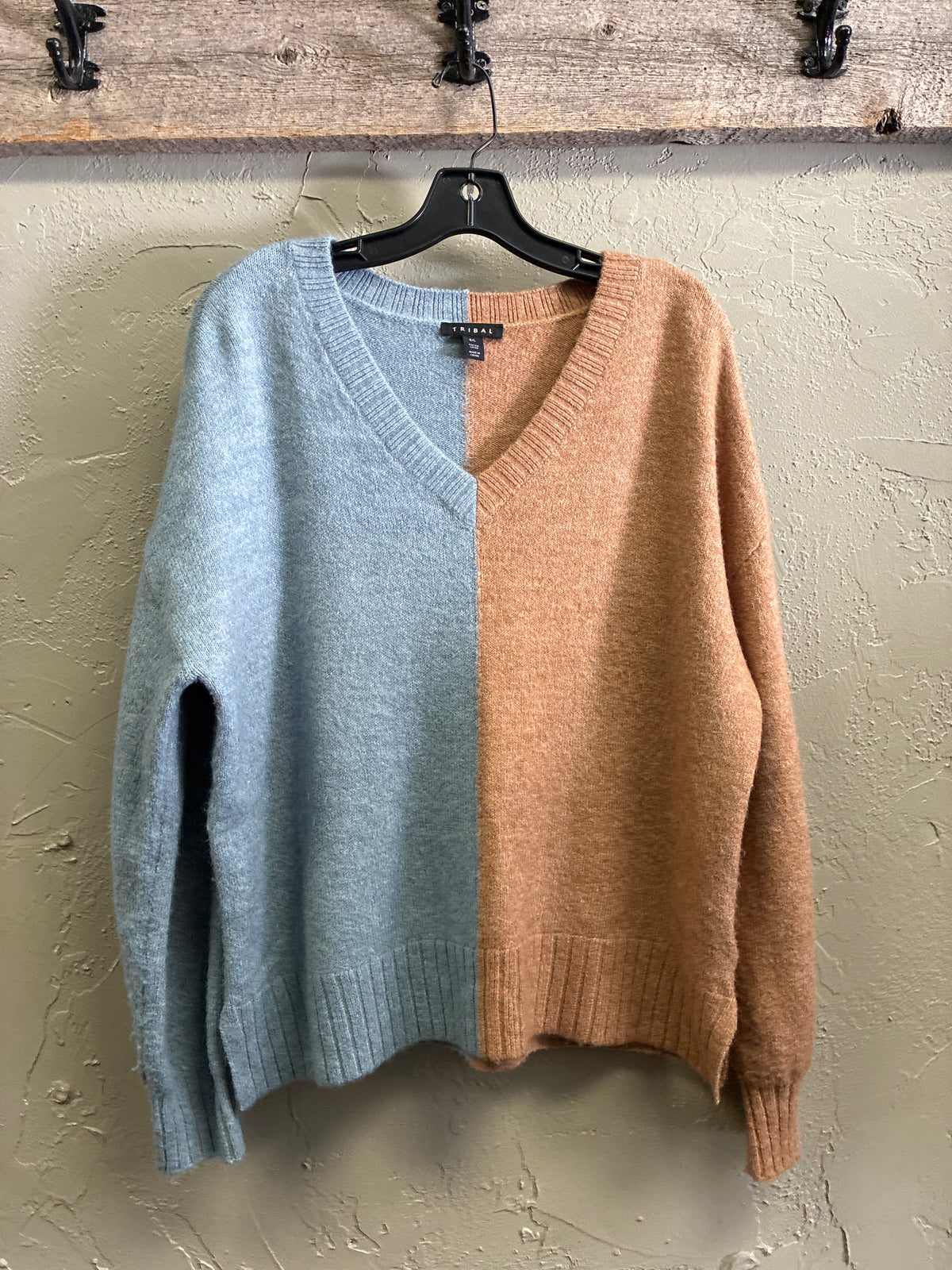 Tribal V-Neck Split-Color Sweater (org$95)