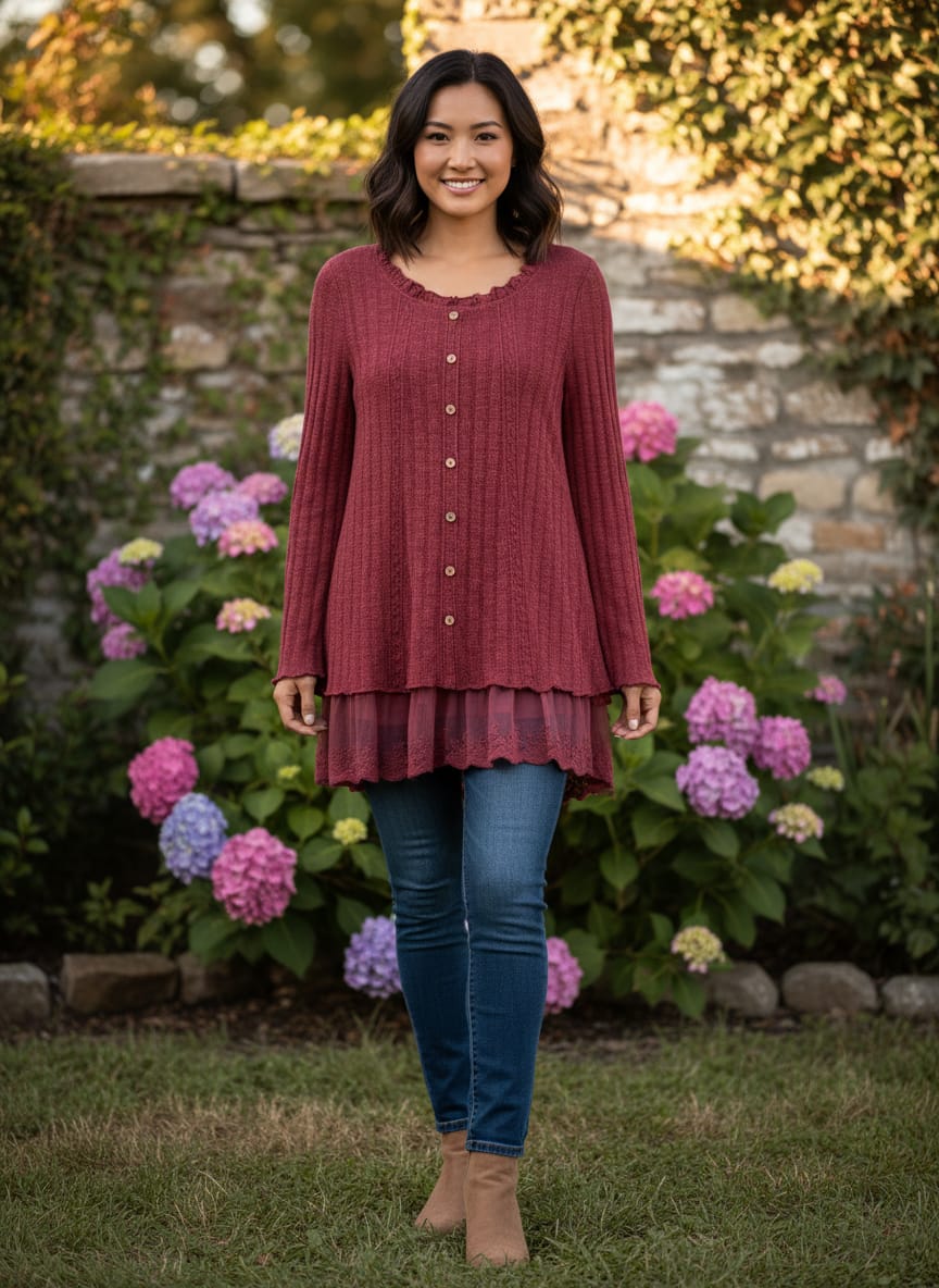 NWOT oSo Casuals Lace Bottom Tunic