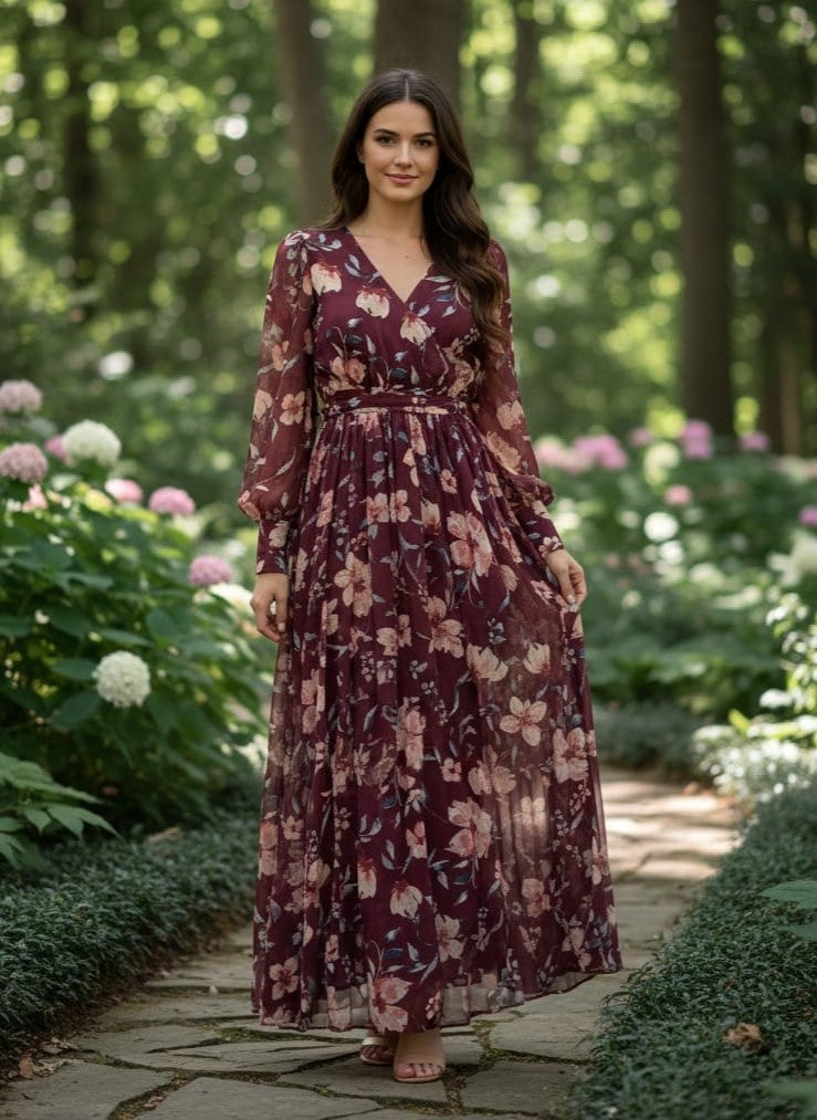 Miss Avenue Floral Chiffon Maxi Dress (org$75)