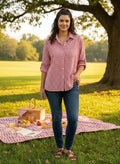 Red & White Gingham Button-Down