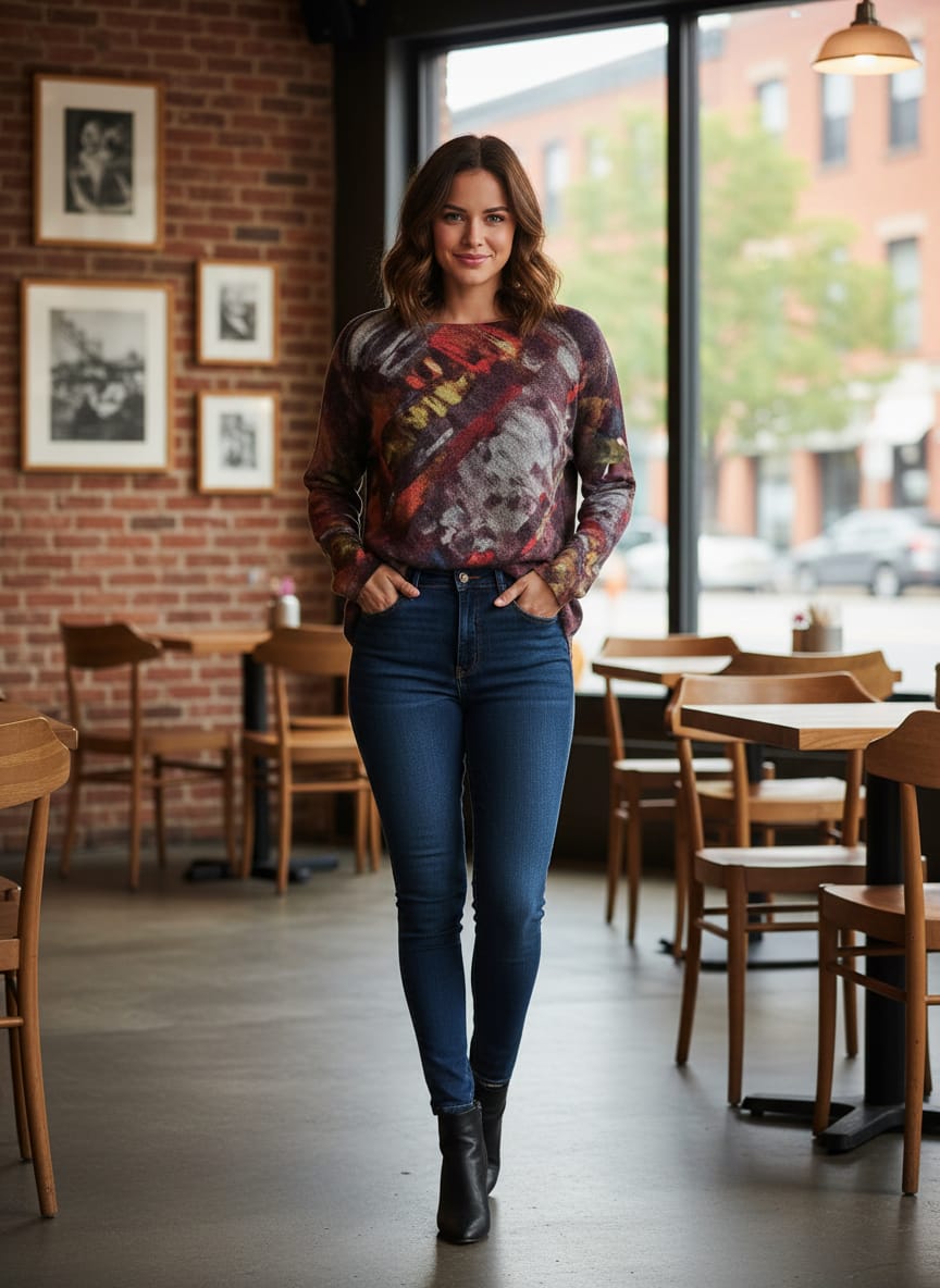 Nally & Millie Abstract Brushed Knit Top (org$90)