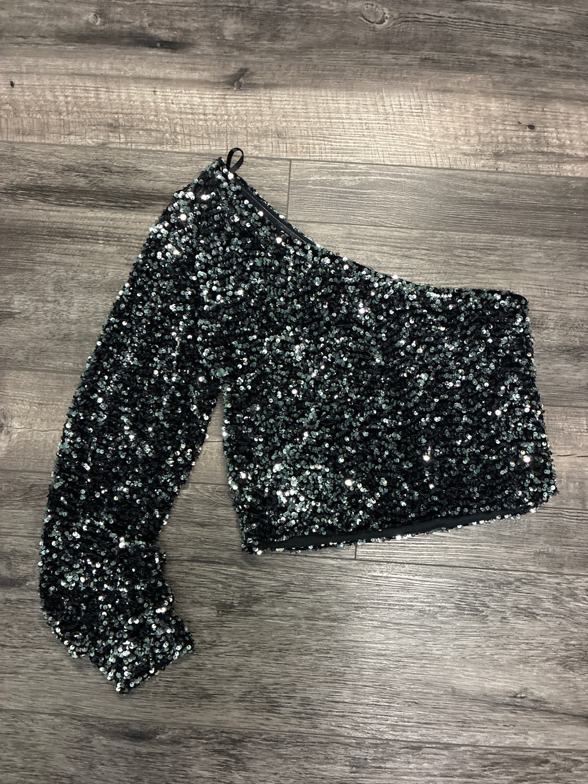 Audrey Parks One-Shoulder Sequin Top