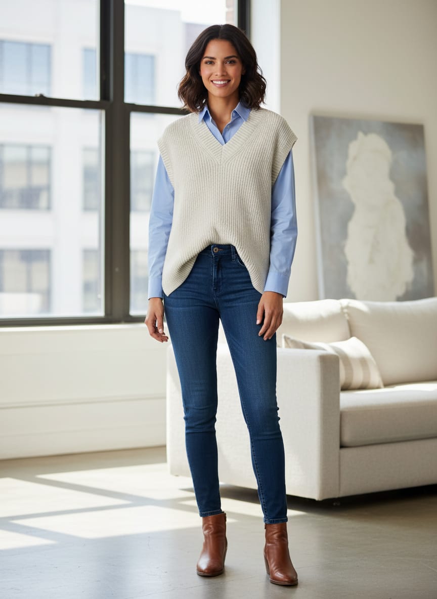 Oversized Ribbed V-Neck Sweater Vest