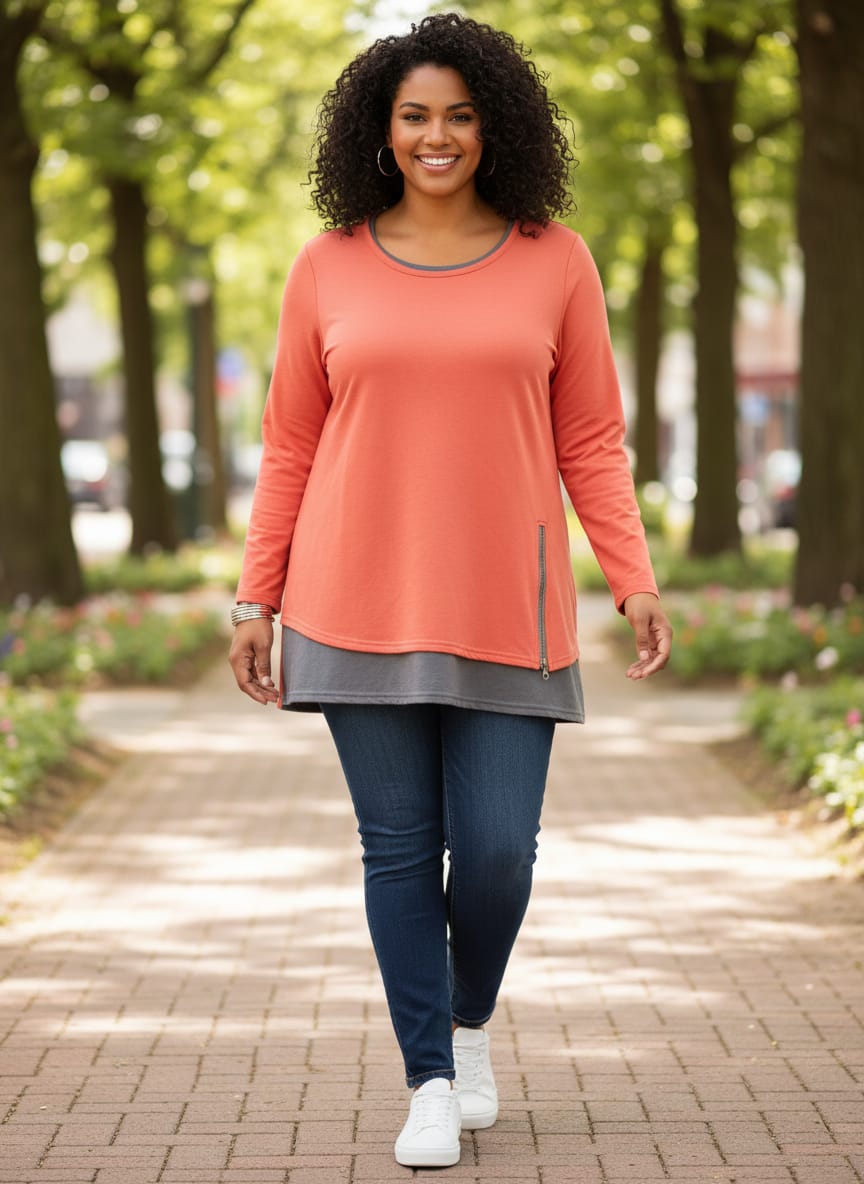 Two-Tone Faux Layered Pullover