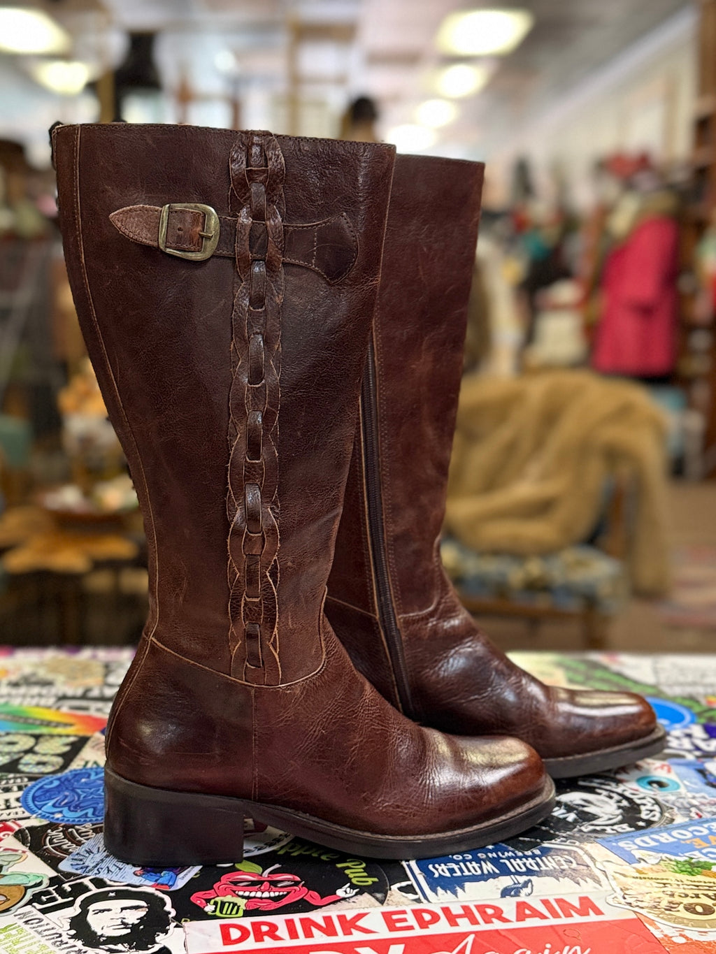 Vtg 90s Nicole Leather Braided Riding Boots