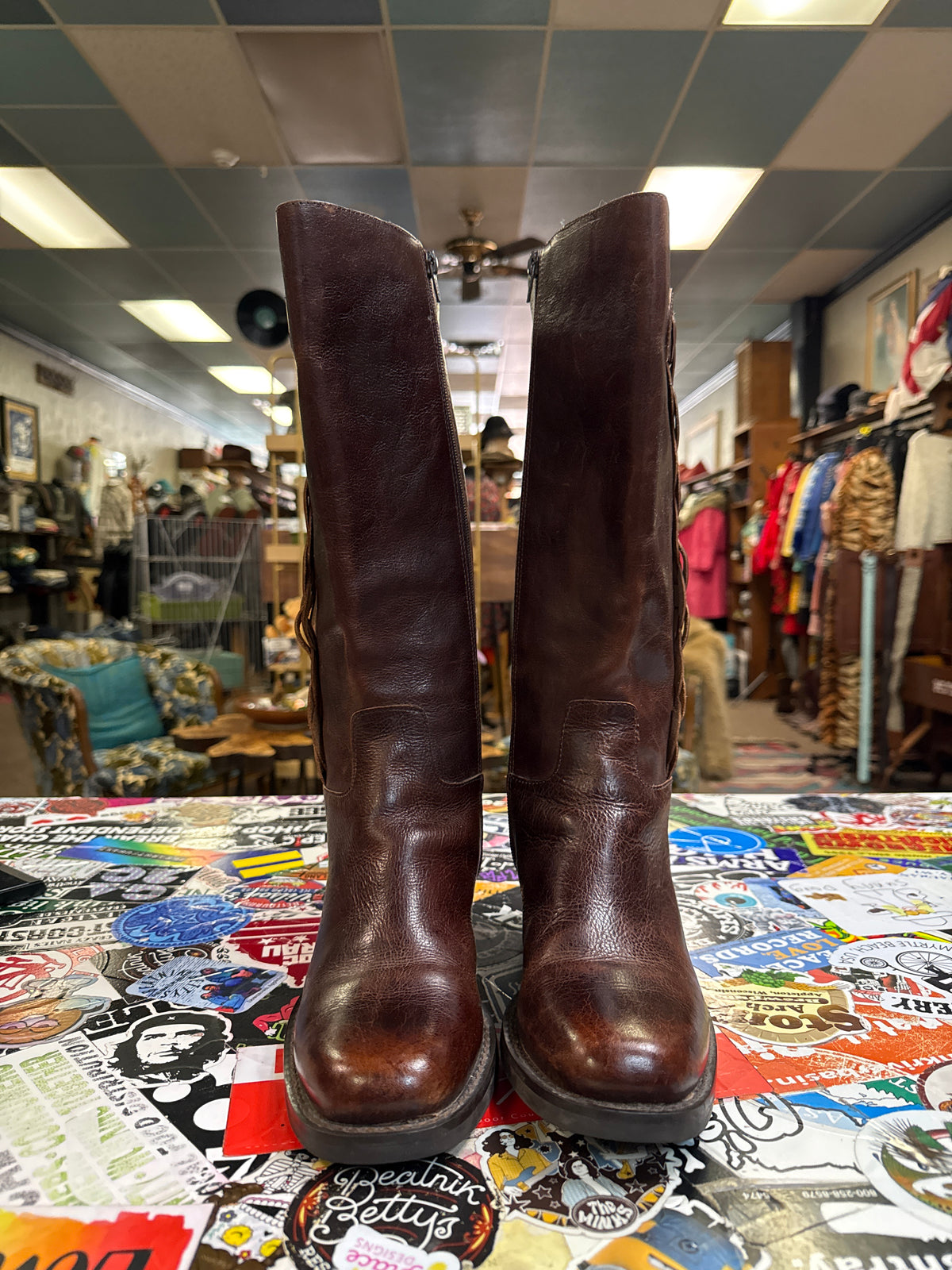 Vtg 90s Nicole Leather Braided Riding Boots
