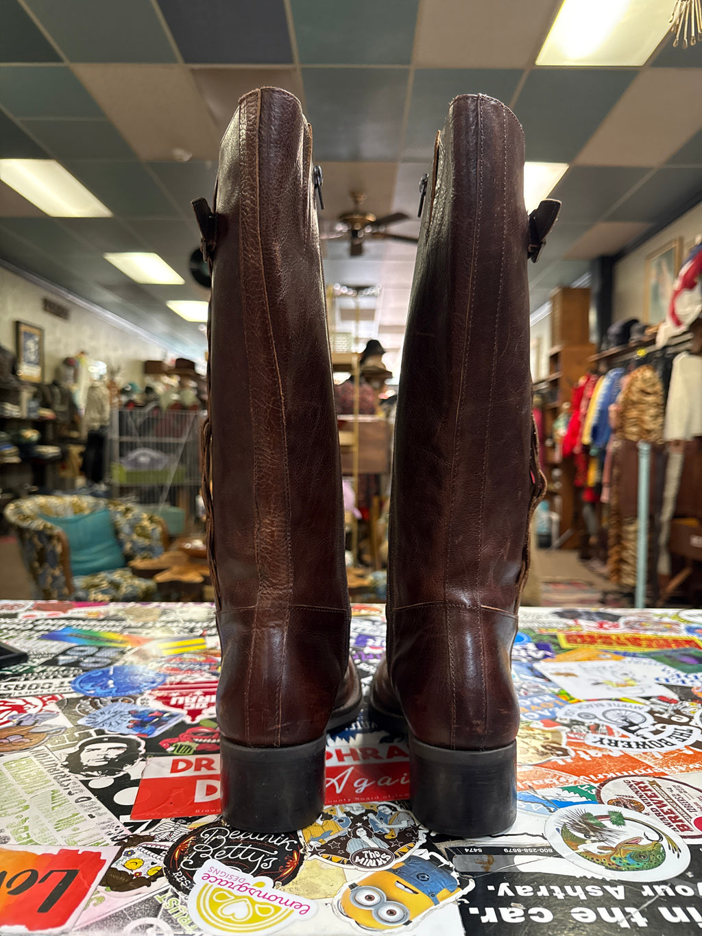 Vtg 90s Nicole Leather Braided Riding Boots