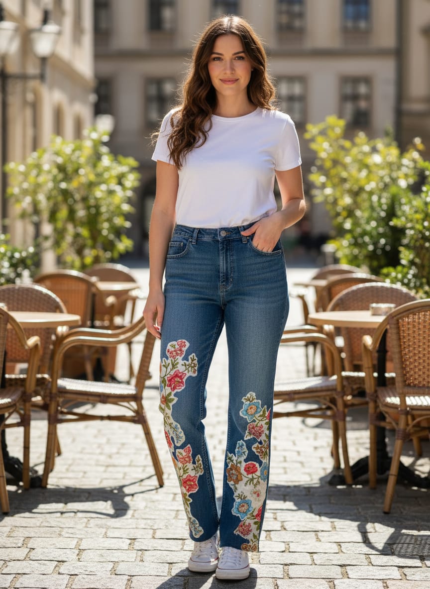Upcycled Grandmas Garden Patched Denim
