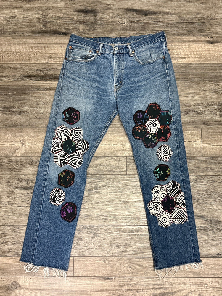 QUILTED FLOWERS PATCHWORK JEANS