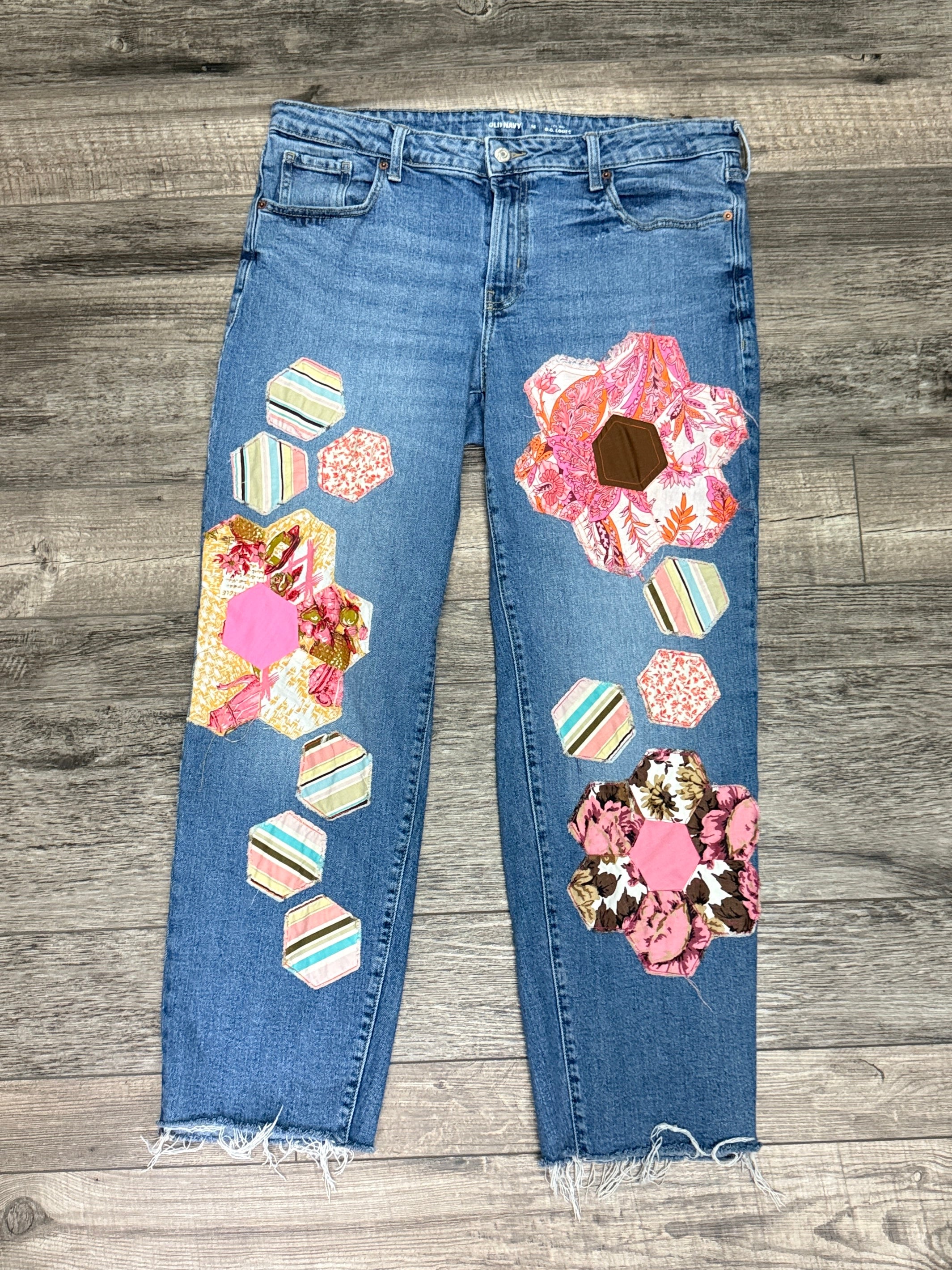 QUILTED FLORAL PATCHWORK JEANS