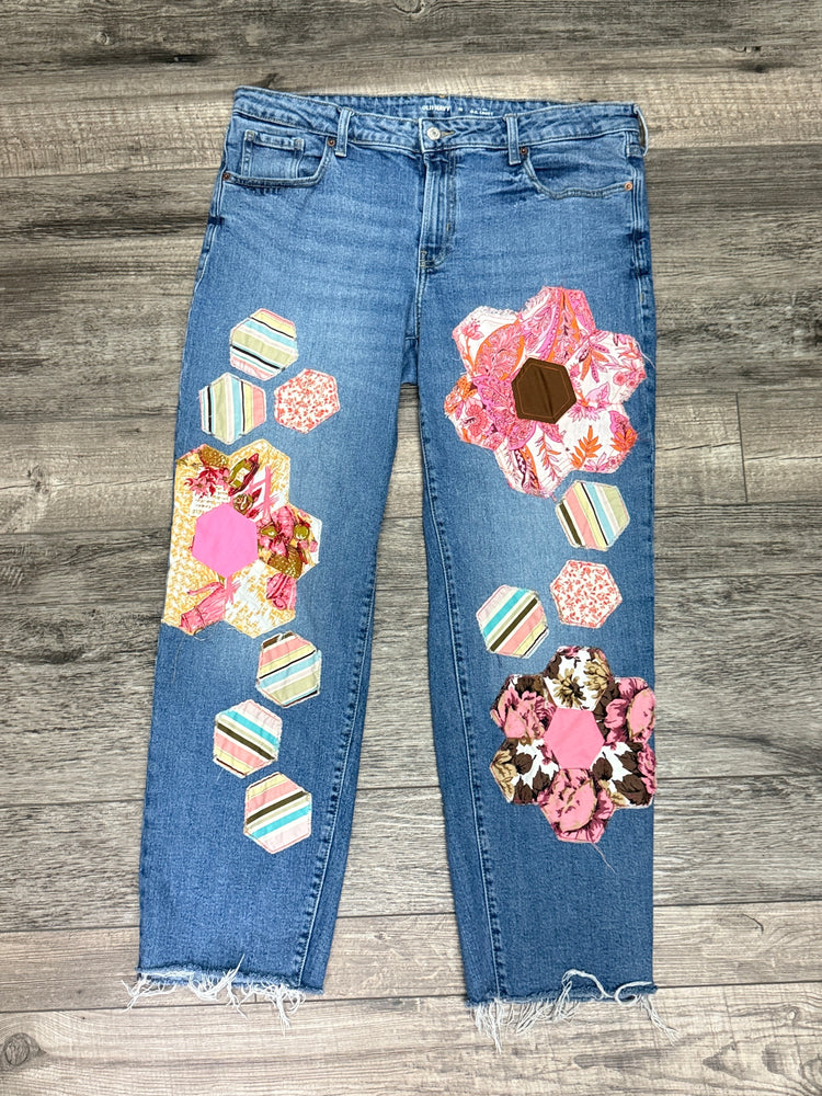 QUILTED FLOWERS PATCHWORK JEANS