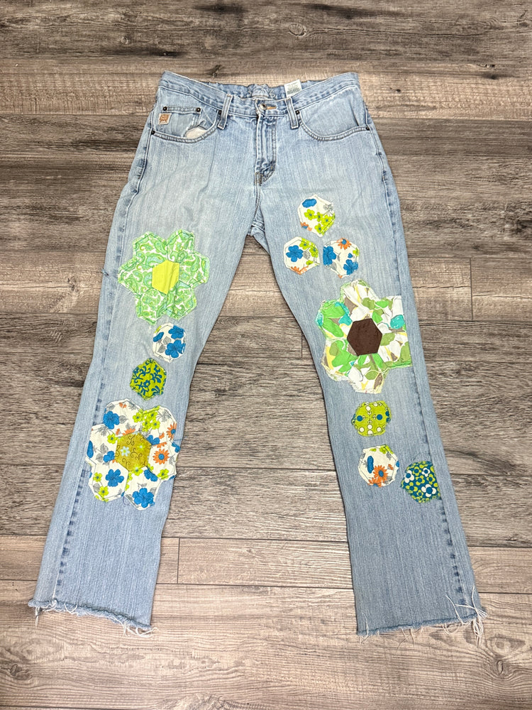 QUILTED FLOWERS PATCHWORK JEANS