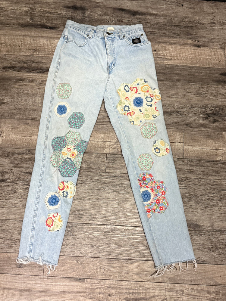 QUILTED FLOWERS PATCHWORK JEANS