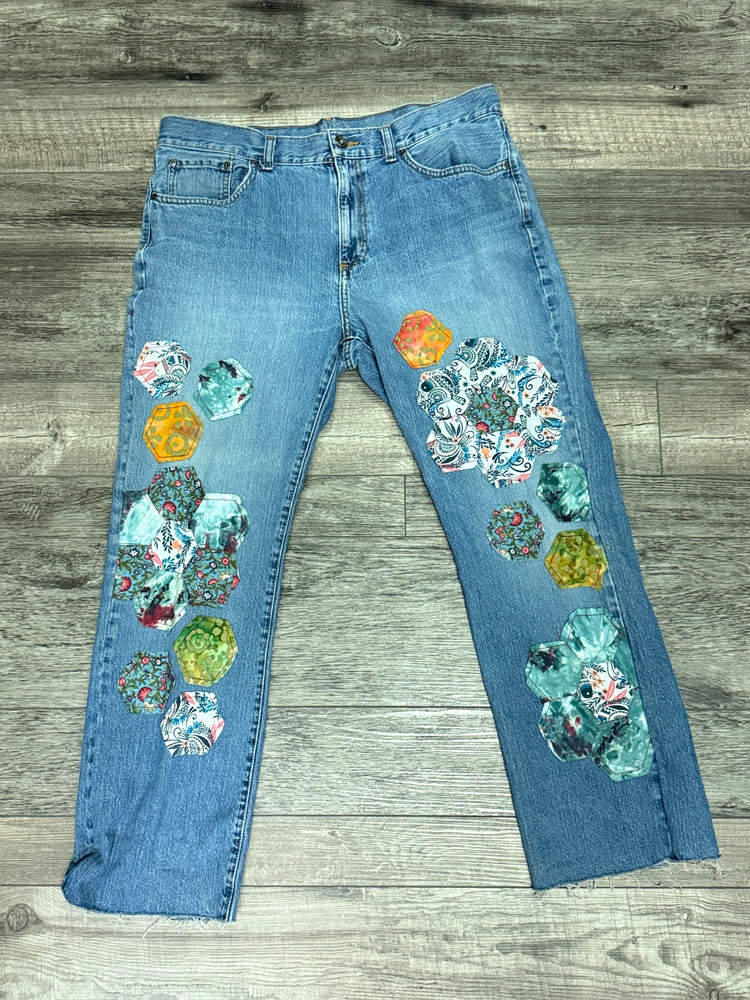 QUILTED FLOWERS PATCHWORK JEANS